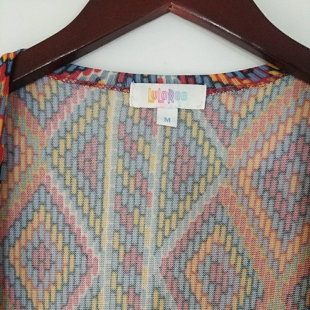Lularoe Sarah Cardigan Duster Orange Blue Geometric Print - Picture 5 of 6